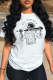 White Casual Street Print Skull Patchwork O Neck T-Shirts