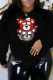 Black Casual Vintage Print Patchwork O Neck Tops