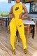 Yellow Sexy Print Bandage O Neck Sleeveless Two Pieces
