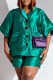 Green Casual Solid Patchwork Shirt Collar Short Sleeve Two Pieces