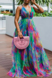 Red Sexy Print Patchwork Spaghetti Strap A Line Dresses