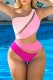 Pink Sexy Patchwork See-through Backless Contrast Swimwears (With Paddings)