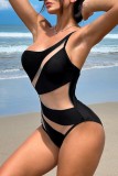 Black Sexy Solid Hollowed Out Patchwork See-through Backless Swimwears (With Paddings)