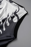 Black Sexy Print Basic O Neck Sleeveless Dress Dresses