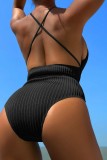 Green Sexy Solid Backless Cross Straps Swimwears (With Paddings)