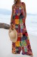 Multicolor Casual Printed Stitching Halter Strap Wide-leg Jumpsuit