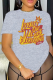 Grey Street Vintage Print Patchwork Letter O Neck T-Shirts
