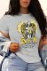 Grey Casual Street Print Patchwork O Neck T-Shirts