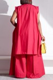 Red Casual Solid Patchwork O Neck Sleeveless Two Pieces