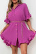 Fuchsia Casual Solid Patchwork Turndown Collar Shirt Dress Dresses