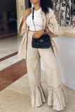 Red Casual Solid Patchwork Three Quarter Two Pieces