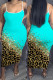 Cyan Sexy Print Backless Spaghetti Strap Long Dress Plus Size Dresses