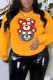 Yellow Casual Vintage Print Patchwork O Neck Tops