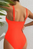 Red Sexy Solid Bandage Hollowed Out Backless Swimwears (With Paddings)