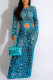 Blue Sexy Solid Hollowed Out Patchwork Swimwears Cover Up