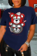 Navy Blue Street Vintage Print Patchwork O Neck T-Shirts