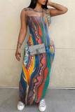 Multicolor Sexy Print Backless Cross Straps Spaghetti Strap Long Dress Dresses