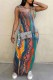 Multicolor Sexy Print Backless Cross Straps Spaghetti Strap Long Dress Dresses