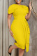 Yellow Elegant Solid Patchwork Asymmetrical O Neck One Step Skirt Dresses
