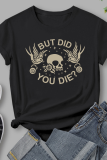 Black Daily Simplicity Print Patchwork Skull O Neck T-Shirts