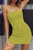 Green Yellow Sexy Casual Solid Backless Strapless Sleeveless Two Pieces