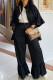 Black Casual Solid Patchwork Three Quarter Two Pieces