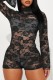 Black Sexy Solid Patchwork See-through Turtleneck Skinny Romper