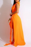 Yellow Casual Solid Patchwork Slit V Neck Sleeveless Two Pieces
