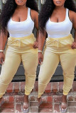 Pink Fashion Casual Solid Basic Regular High Waist Trousers