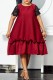 Red Casual Solid Patchwork O Neck Short Sleeve Dress Dresses