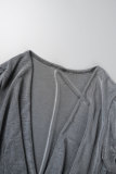 Grey Sexy Casual Work Elegant Solid Patchwork Fold V Neck One Step Skirt Dresses