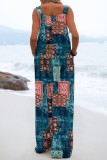 Green Casual Printed Stitching Halter Strap Wide-leg Jumpsuit