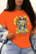 Orange Casual Street Print Patchwork O Neck T-Shirts