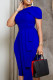 Blue Elegant Solid Patchwork Asymmetrical O Neck One Step Skirt Dresses