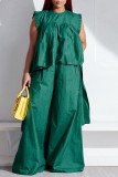 Red Casual Solid Patchwork O Neck Sleeveless Two Pieces