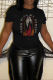 Black Street Vintage Print Bandage Patchwork O Neck T-Shirts