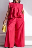 Red Casual Solid Patchwork O Neck Sleeveless Two Pieces