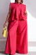 Red Casual Solid Patchwork O Neck Sleeveless Two Pieces
