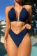 Deep Blue Sexy Solid Bandage Backless Swimwears (With Paddings)