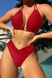 Khaki Sexy Solid Bandage Backless Swimwears (With Paddings)