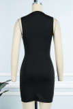 Black Sexy Print Basic O Neck Sleeveless Dress Dresses