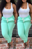 Pink Fashion Casual Solid Basic Regular High Waist Trousers