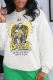 White Casual Daily Print Patchwork O Neck Tops