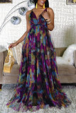 Red Sexy Print Patchwork Spaghetti Strap A Line Dresses