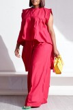 Red Casual Solid Patchwork O Neck Sleeveless Two Pieces