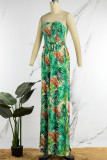 Rose Red Sexy Casual Print Backless Strapless Regular Jumpsuits