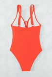 Orange Sexy Solid Bandage Hollowed Out Backless Swimwears (With Paddings)