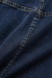 Deep Blue Sexy Casual Solid Patchwork Backless Strapless Sleeveless Two Pieces