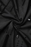 Black Sexy Casual Solid Ripped Hollowed Out Zipper Collar Skinny Jumpsuits