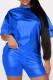 Blue Casual Solid Basic O Neck Short Sleeve Two Pieces